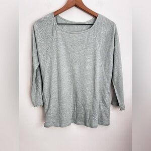 garnet hill organic linen top crewneck 3/4 sleeve light green lightweight S